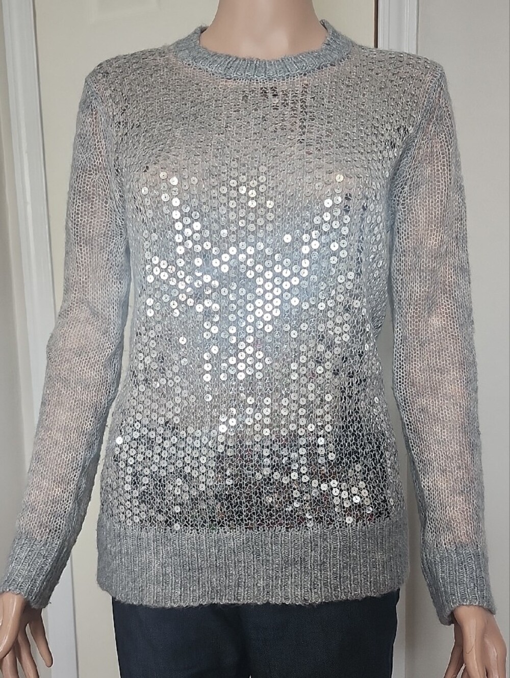 Michael Kors Silver Open-Weave Knit Sweater